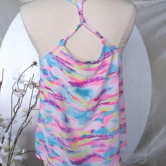 Tank Top Watercolor Colorful Chiffon Twisted Racer back Sheer Not See Th… - Picture 7 of 14